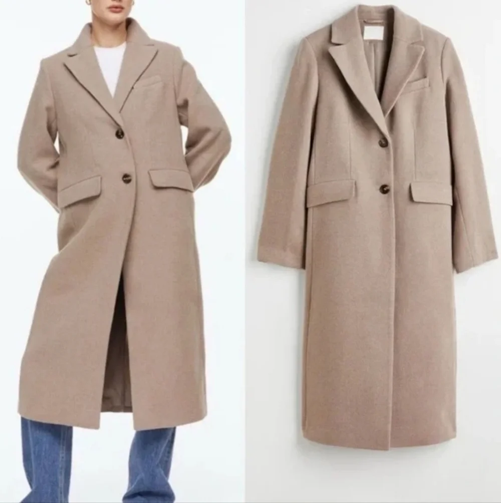 H&M Wool-Blend Tailored Coat – Light Beige Marl | Size 10.